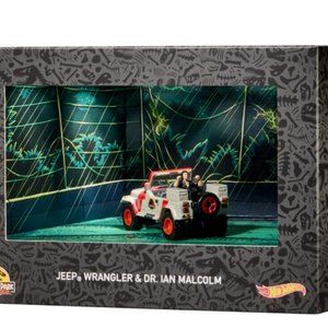 SDCC 2023 Hot Wheels Jurassic Park Jeep Wrangler & Dr. Ian Malcolm